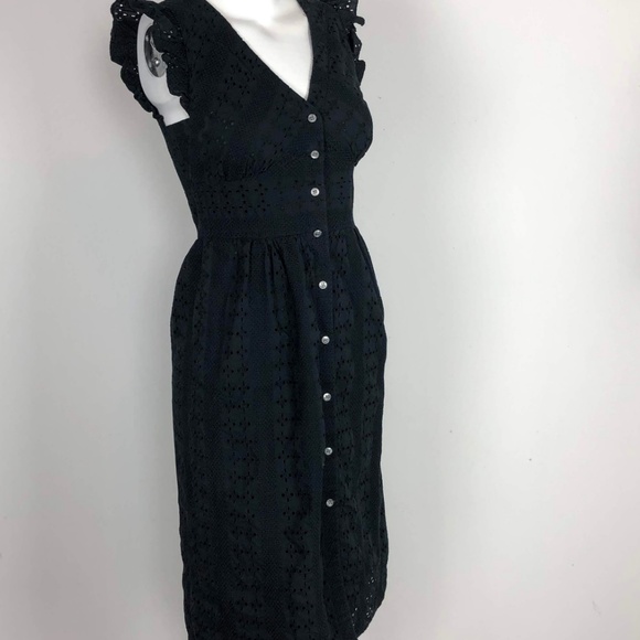 J.Crew Ruffle Sleeve Eyelet Dress Black Button - Picture 6 of 7